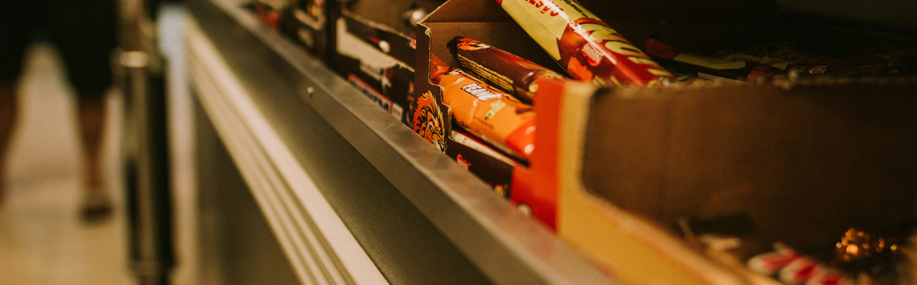 Candy selection at grocery store.